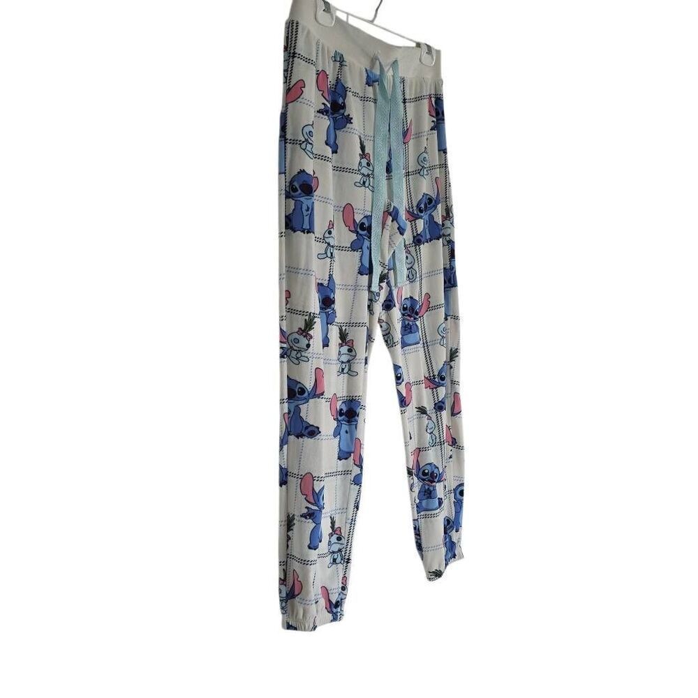 Disney Women's Size Small White Blue Stitch Soft Pajama Pants - Picture 3 of 6